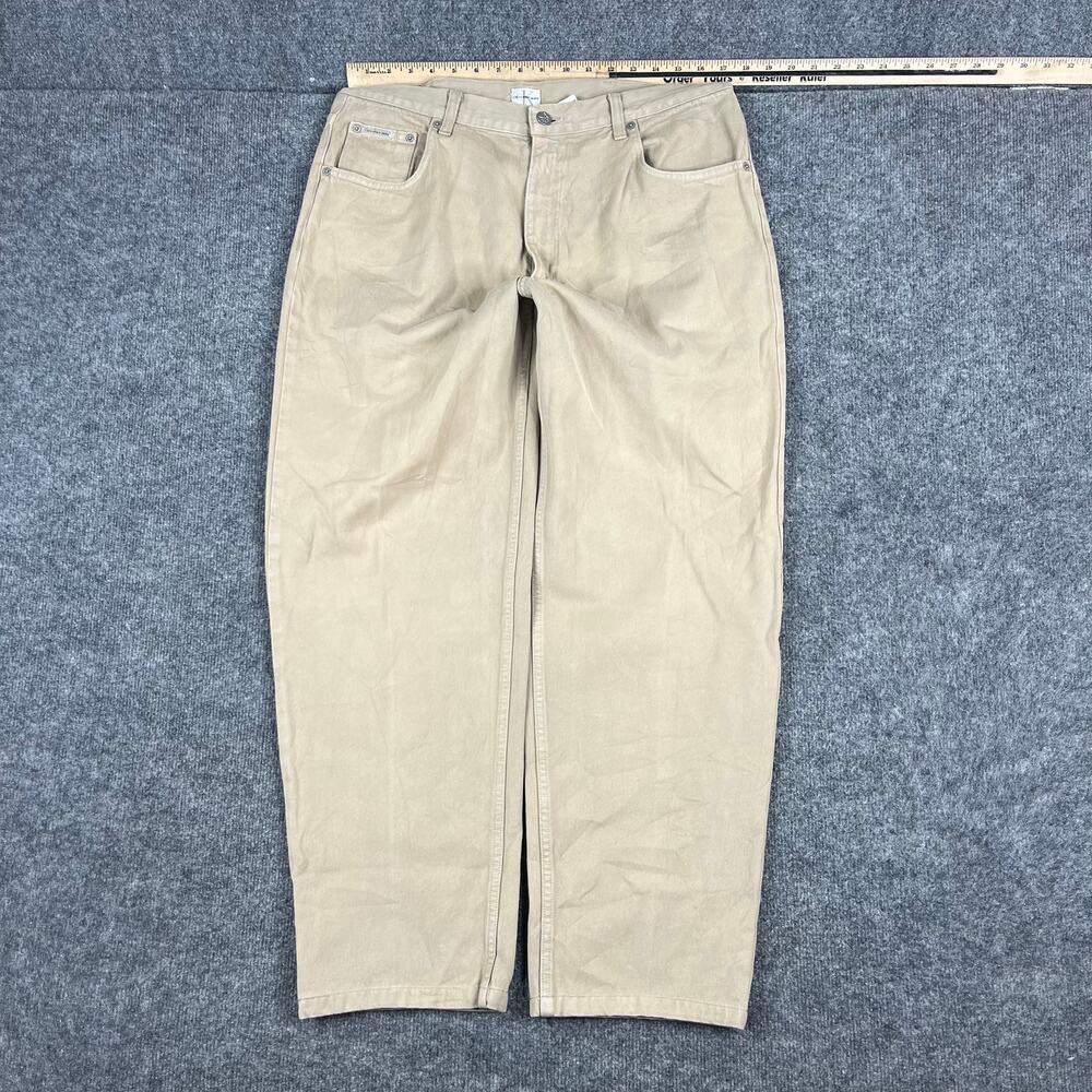 Calvin Klein Jeans Mens Size 36 Khaki Straight Casual Classic Logo Denim